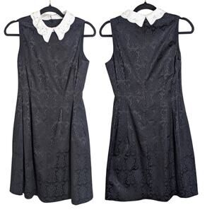 Wednesday Adams Black Velvet Goth Fashion Dress Embellished Collar Size 4